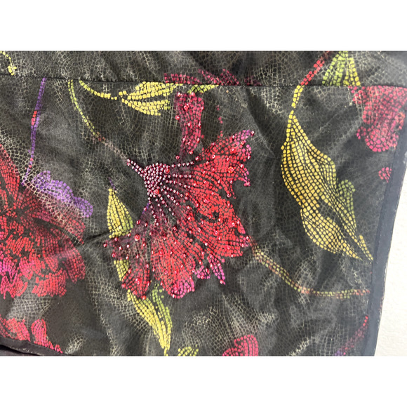 Chicos Jacket Asian inspired Women's Sz 2 Black Floral Long Sleeves‎ Beaded Silk - Picture 3 of 13